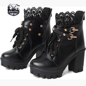 Women's Chunky Heel Ankle Boots Platform Buckle Zipper Combat Booties